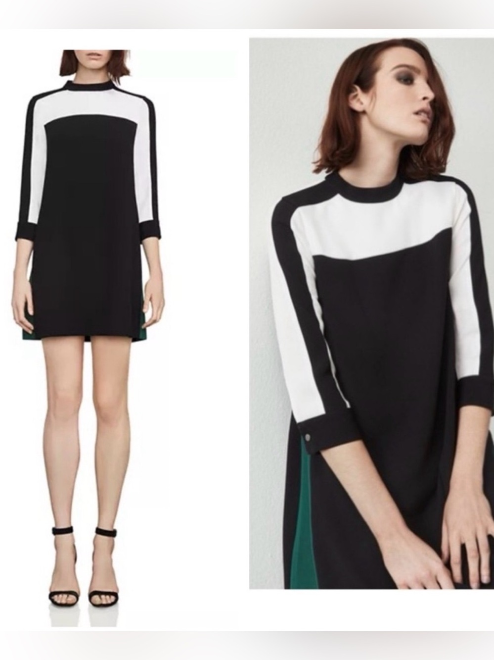 BCBGMAXAZRIA Stephanie 3/4 Sleeve Color Block Shift Dress with Pockets